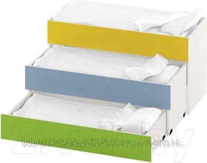 Трехъярусная кровать детская Славянская столица ДУ-К3С (белый/зеленый/желтый/синий)