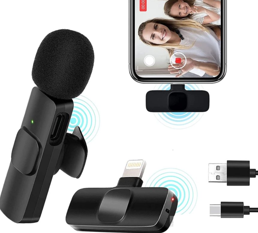 Микрофон петличный беспроводной USB Type-C, для смартфона, для Айфона, для телефона, черный