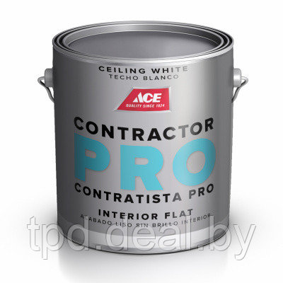 Краска для потолка Contractor Pro Flat Interior Wall , акрил-латекс, Ultra White  3,78л, ACE, RUST-OLEUM