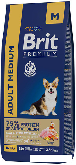 Сухой корм для собак Brit Premium Dog Adult Medium курица 15 кг - фото 1 - id-p180984345