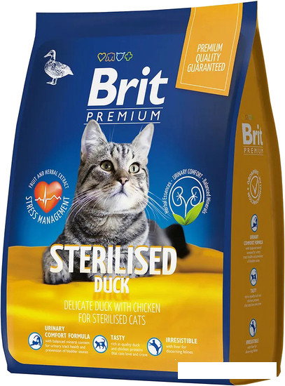 Сухой корм для кошек Brit Premium Cat Sterilized Duck & Chicken 8 кг - фото 1 - id-p180984467