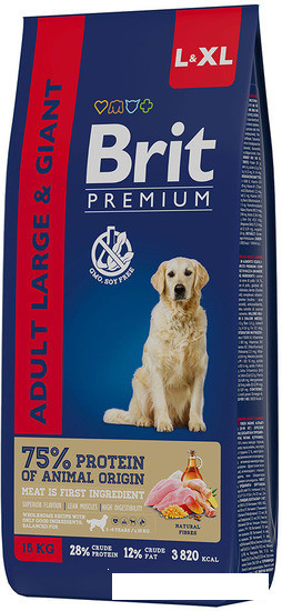 Сухой корм для собак Brit Premium Dog Adult Large and Giant курица 15 кг - фото 1 - id-p180985581
