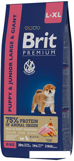Сухой корм для собак Brit Premium Dog Puppy and Junior Large and Giant курица 15 кг
