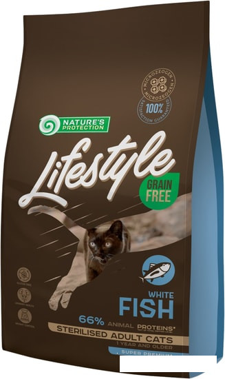 Сухой корм для кошек Nature's Protection Lifestyle Grain Free White Fish Sterilised Adult 1.5 кг - фото 1 - id-p180986378