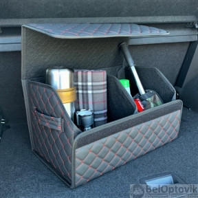 Автомобильный органайзер Кофр в багажник Premium CARBOX Усиленные стенки (размер 50х30см) Черный с красной