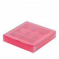 Коробка для конфет с прозрачной крышкой на 9 конфет фуксия 15,5*15,5*3 см