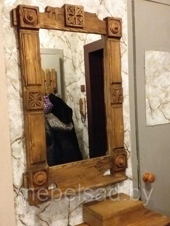 Зеркало настенное с полкой деревянное "Рустикальное №22"