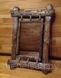 Зеркало настенное с полкой деревянное "Рустикальное №24"