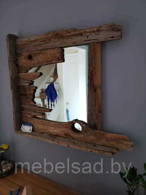 Зеркало настенное с полкой деревянное "Рустикальное №26"