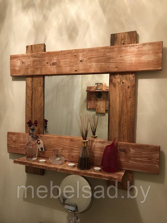 Зеркало настенное с полкой деревянное "Рустикальное №27" - фото 1 - id-p181170984