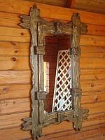 Зеркало настенное с полкой деревянное "Рустикальное №28"