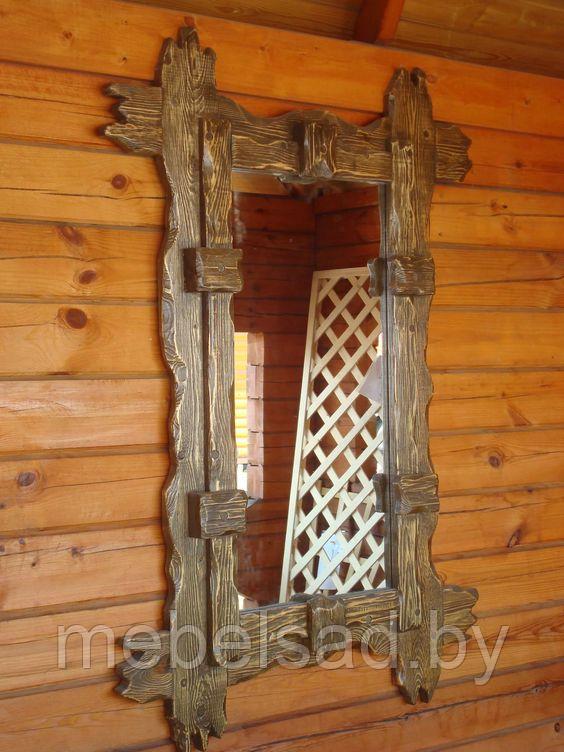 Зеркало настенное с полкой деревянное "Рустикальное №28" - фото 1 - id-p181171731