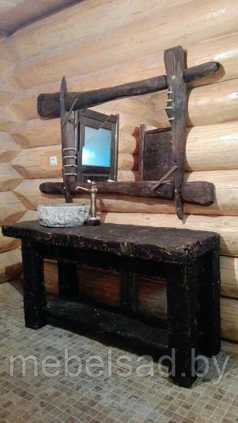 Зеркало настенное с полкой деревянное "Рустикальное №30"