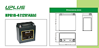 Аккумулятор для мотоцикла (мопеда) UPLUS HPG16-4 (12V14AH) L+14Ah 150х65x93 YTX16-BS 240A (EN) nano GEL