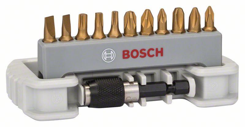 Набор бит для шуруповерта 11 шт, вкл держатель для бит Bosch PH1; PH2; PH3; PZ1; PZ2; PZ3; T15; T20; T25; - фото 1 - id-p181182592