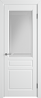 Дверное полотно К2ДО0№800*2000 стекло бел.сат.с гравир. (56 Ю) Межкомнатная дверь эмаль