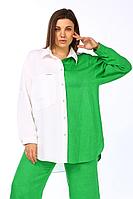 Женская летняя льняная зеленая деловая большого размера блуза Lady Secret 081 белый+лайм 50р.