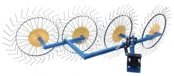 Грабли-ворошилки 4-х колесные ГВ-4Л-230 к мини-трактору, мотоблоку, 1-точечное крепление