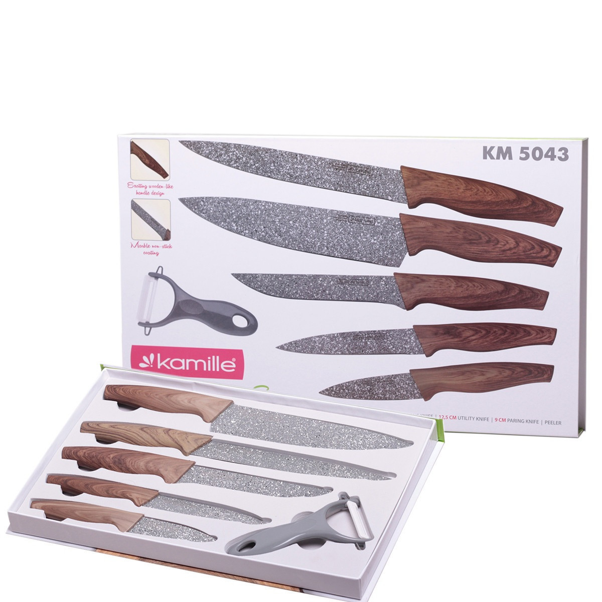 Kamille/ Секунда Набор кухонных ножей в подарочной упаковке 6 предметов (5 ножей+пиллер), фото 1