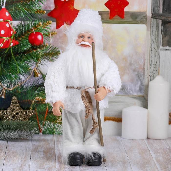 Дед Мороз "В белой шубке, с посохом" 28 см - фото 1 - id-p181225913