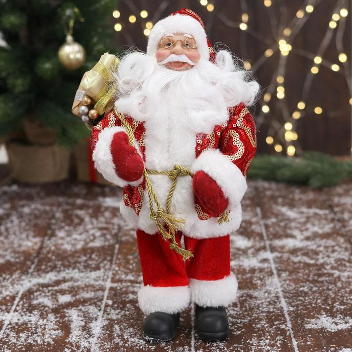 Дед Мороз "В красной шубе с подвязкой, с подарками" 16х30 см - фото 1 - id-p181225920