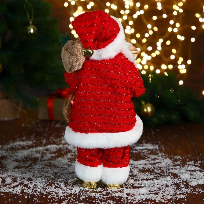 Дед Мороз "В свитере и блестящей шубке с белым мехом" двигается, фонарь светится, 15х35 см - фото 4 - id-p181225930