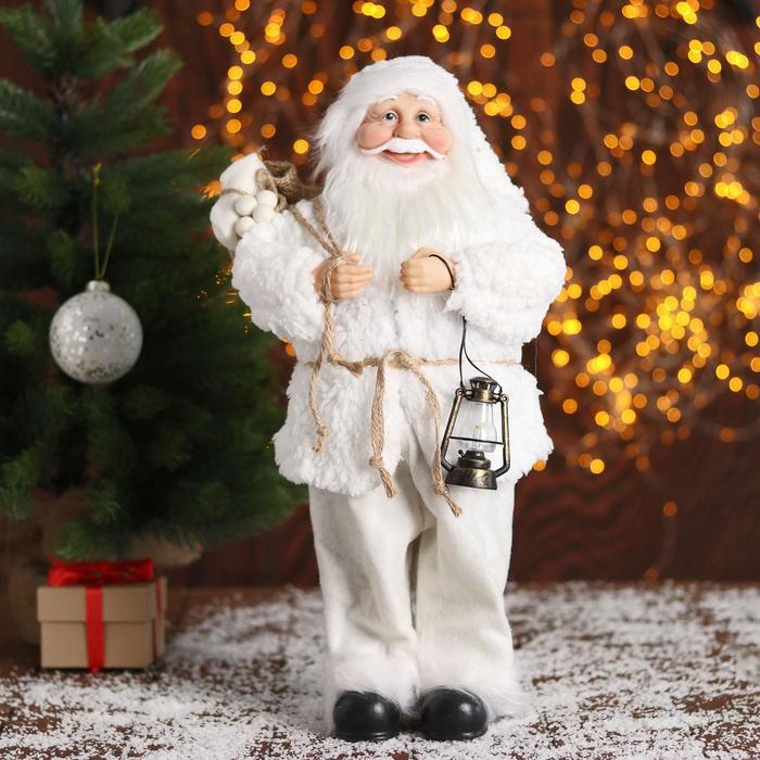 Дед Мороз "В белой шубке, с фонариком" 43 см - фото 1 - id-p181225944