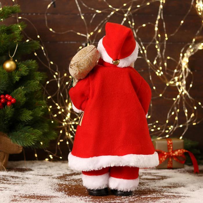 Дед Мороз "В красном костюмчике с орнаментом, с посохом" двигается, 20х40 см - фото 3 - id-p181225948