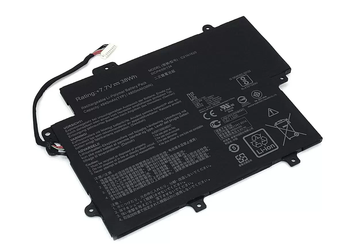 Аккумулятор (батарея) C21N1625 для ноутбукa Asus VivoBook Flip 12 TP203NA, 7.7В/8.8В, 4800мАч