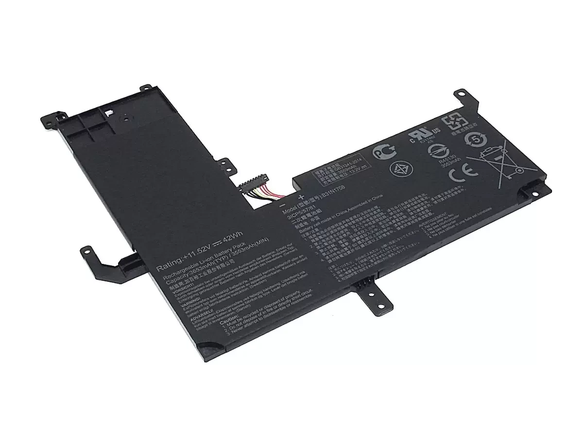Аккумулятор (батарея) B31N1708 для ноутбукa Asus VivoBook Flip 15 TP510, 11.52В, 42Wh