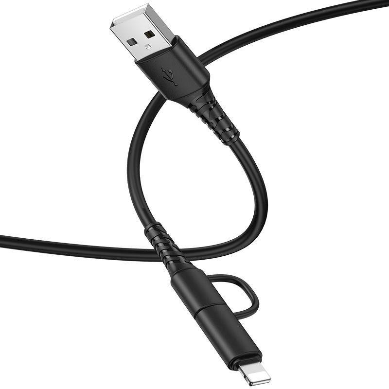 USB кабель Hoco X54 Cool Dual 2 in 1 Charging Data Cable Micro/Lightning, 1 метр, черный