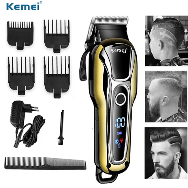 Профессиональный триммер для стрижки волос, бороды, усов Kemei KM-1990 (LED-индикатор работы и зарядки, 4 наса