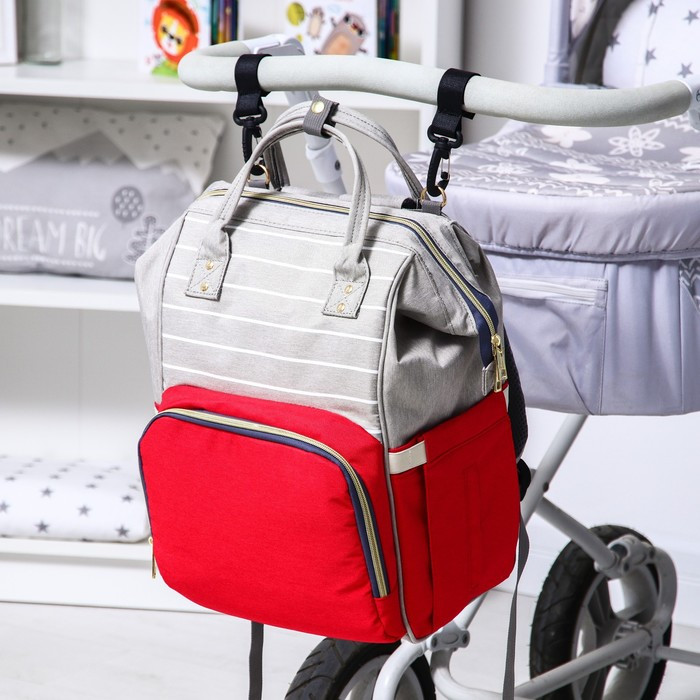 Сумка-рюкзак для хранения вещей малыша, цвет серый/красный - фото 2 - id-p181320895