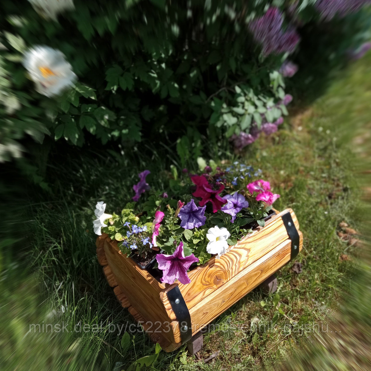Деревянное кашпо полубочка для цветов - фото 2 - id-p179424260
