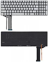 Клавиатура для ноутбука Asus N551 серебристая, прямоугольный Enter, с подсветкой