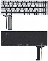 Клавиатура для ноутбука Asus GL551 серебристая, прямоугольный Enter, с подсветкой