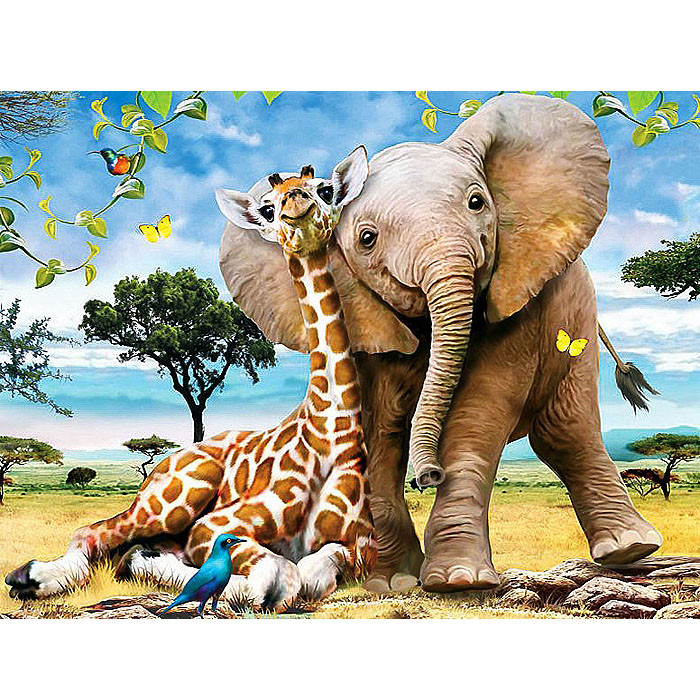 Набор для творчества "Рисование по номерам" 40*30см Жираф и слоненок, фото 1