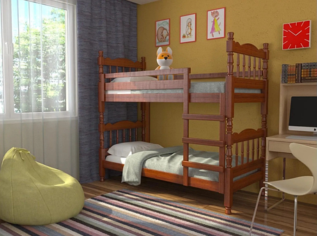 Двухъярусная кровать Соня массив сосны без ящиков цвет орех (3 варианта цвета) фабрика Браво, фото 2