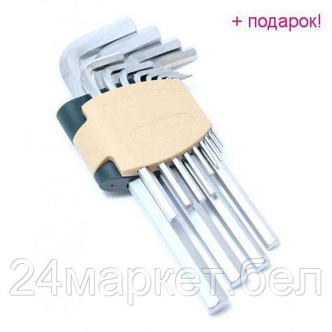 Набор ключей Г-образных 6-гранных длинных, 13пр. (2, 2.5, 3-8, 10, 12, 14, 17, 19мм)в пластиковом держателе, фото 2