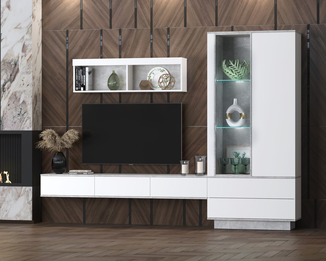 Гостиная Quartz 10 (Кварц) с подсветкой фабрика Интерлиния- 2 варианта цвета