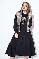 Женский осенний трикотажный большого размера комплект с платьем Runella 1478 черный+бронза 48р.