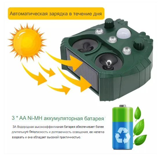 Отпугиватель крыс животных и птиц на солнечной энергии Solar Powered Ultrasonic Animal and Bird Repe - фото 2 - id-p181467312