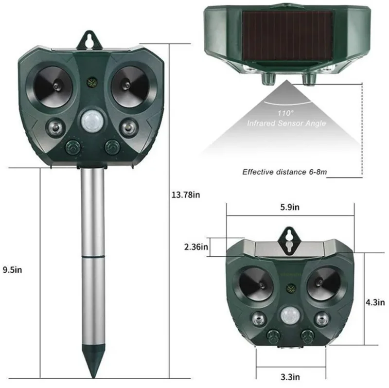 Отпугиватель крыс животных и птиц на солнечной энергии Solar Powered Ultrasonic Animal and Bird Repe - фото 6 - id-p181467312