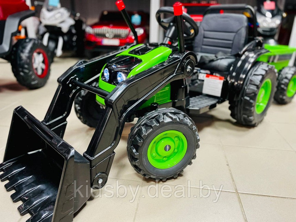 Детский электромобиль, трактор-погрузчик с прицепом RiverToys HL395 (зеленый) - фото 1 - id-p181068002