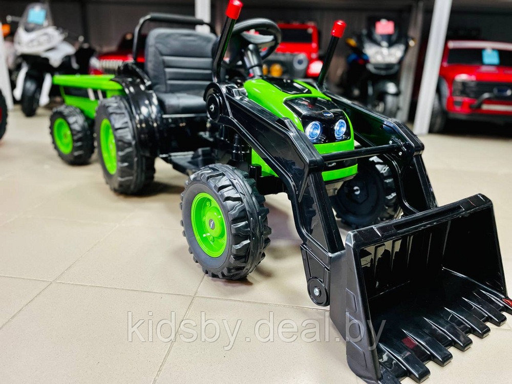 Детский электромобиль, трактор-погрузчик с прицепом RiverToys HL395 (зеленый) - фото 6 - id-p181068002