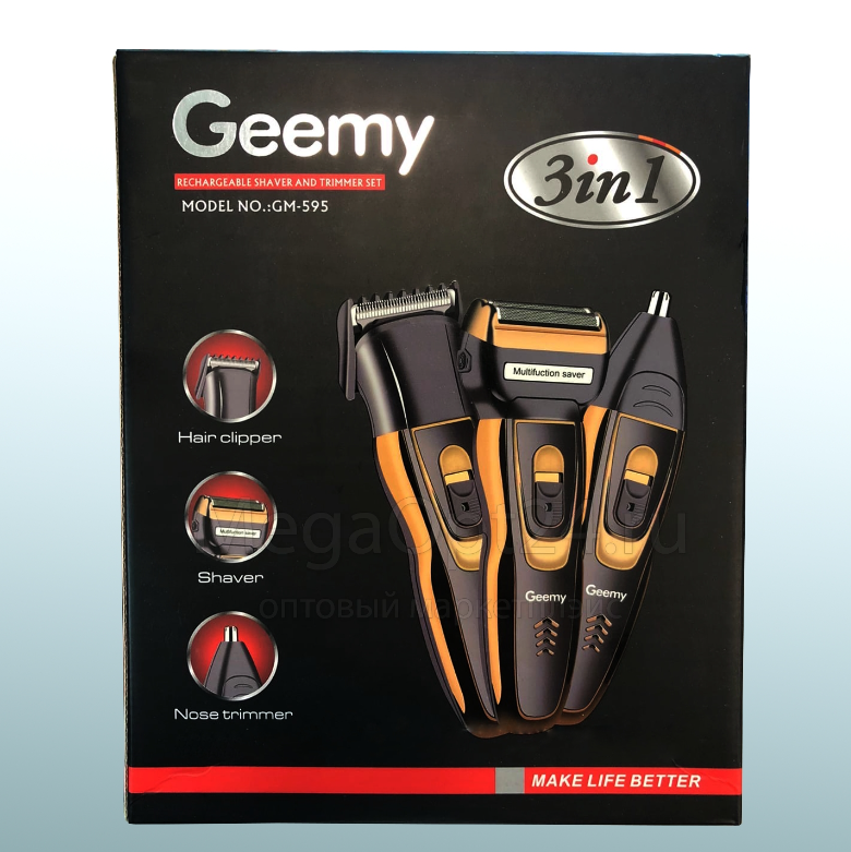 Машинка для стрижки Geemy GM-595 3в1, беспроводной триммер, бритва, машинка для стрижки волос (бороды) - фото 1 - id-p181474647