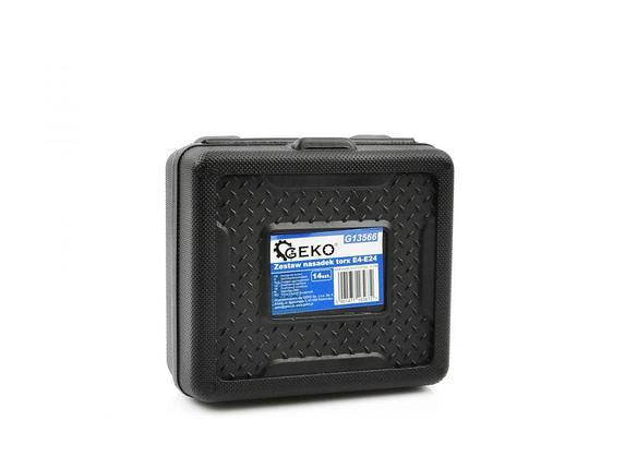 G13566 Набор головок 1/4", 3/8", 1/2" Torx Е4-Е24мм 14пр., CrV, в пласт. кейсе, GEKO, 5901477165672, фото 2