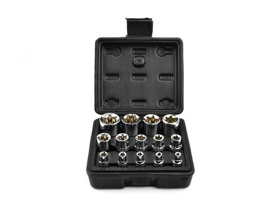 G13566 Набор головок 1/4", 3/8", 1/2" Torx Е4-Е24мм 14пр., CrV, в пласт. кейсе, GEKO, 5901477165672, фото 2