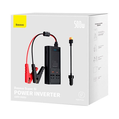 Автомобильный инвертор Baseus Super Si Power Inverter 500W (220V CN/EU) (CGNB000101) черный - фото 8 - id-p181223878