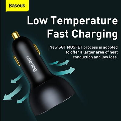 Автомобильное зарядное устройство Baseus 160W Qualcomm® Quick Charge 5 Technology 2 USB-C+USB-A с кабелем - фото 5 - id-p181502925